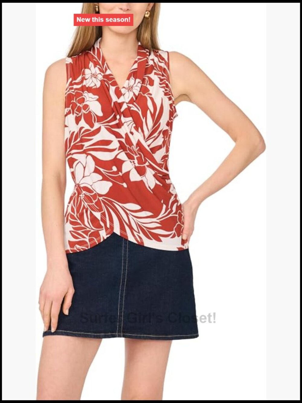 Vince Camuto Sleeveless Wrap Tank Top Rust Floral Square Neck Lightweight